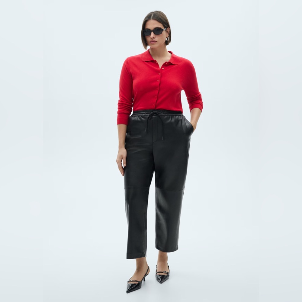 Mango Leather Effect Waist Trousers size M